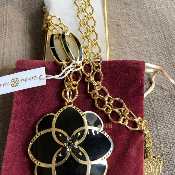 Cristina Sabatini Peonia Flower Black CZ Necklacr - Picture 7 of 8